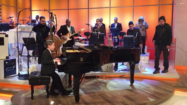 Brandon warming up with Harry's band on the Harry Connick Jr. Show